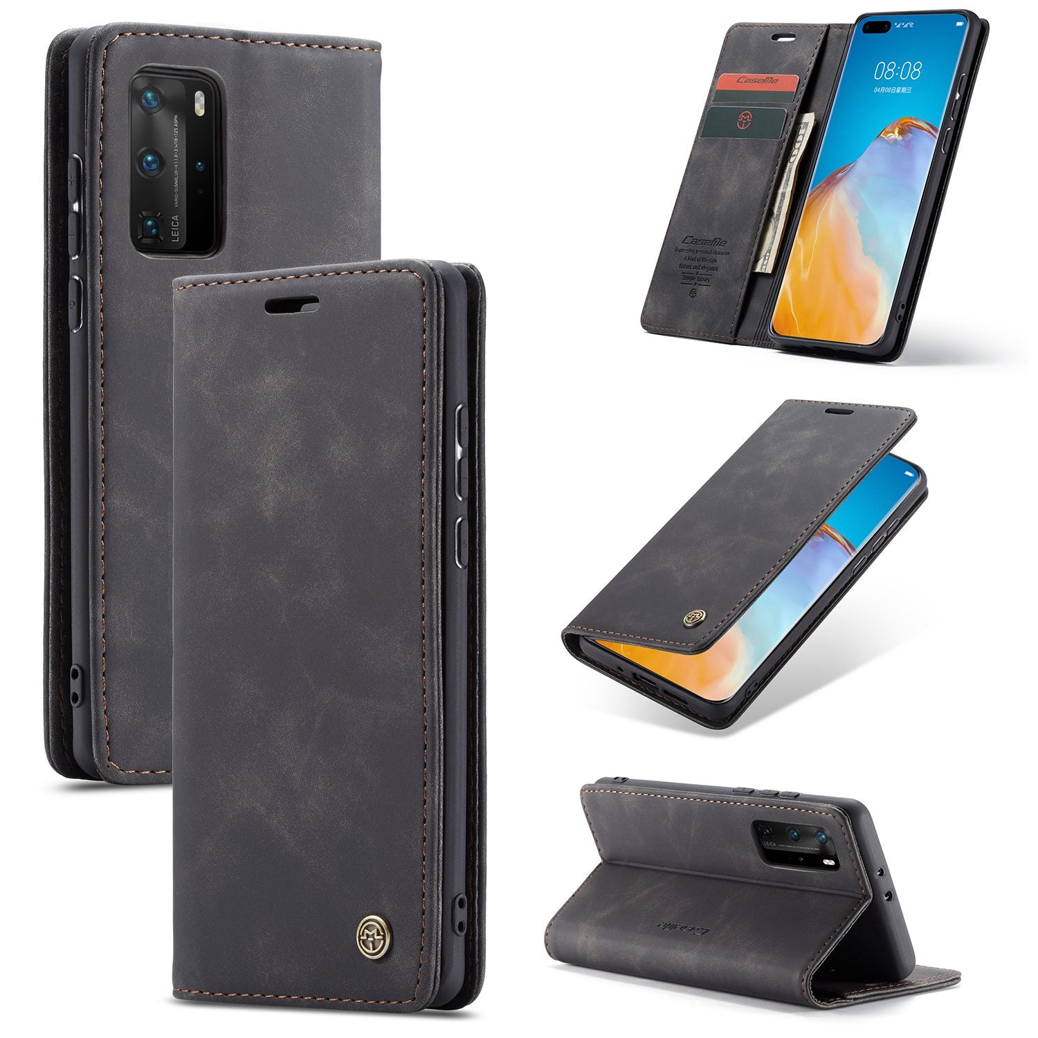 CASEME 013 Series for Huawei P40 Pro Foldable Stand PU Leather Cover Wallet Phone Case