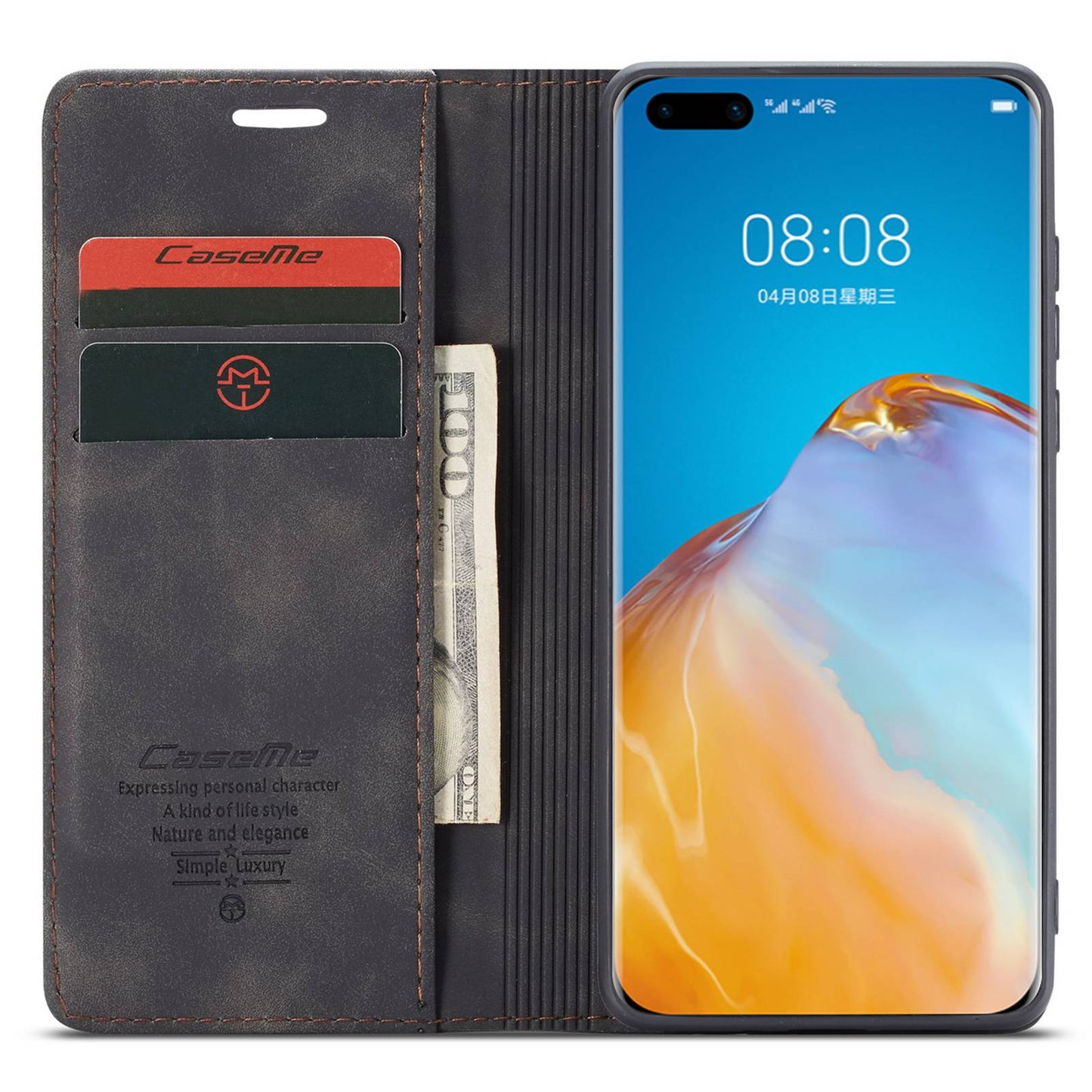 CASEME 013 Series for Huawei P40 Pro Foldable Stand PU Leather Cover Wallet Phone Case