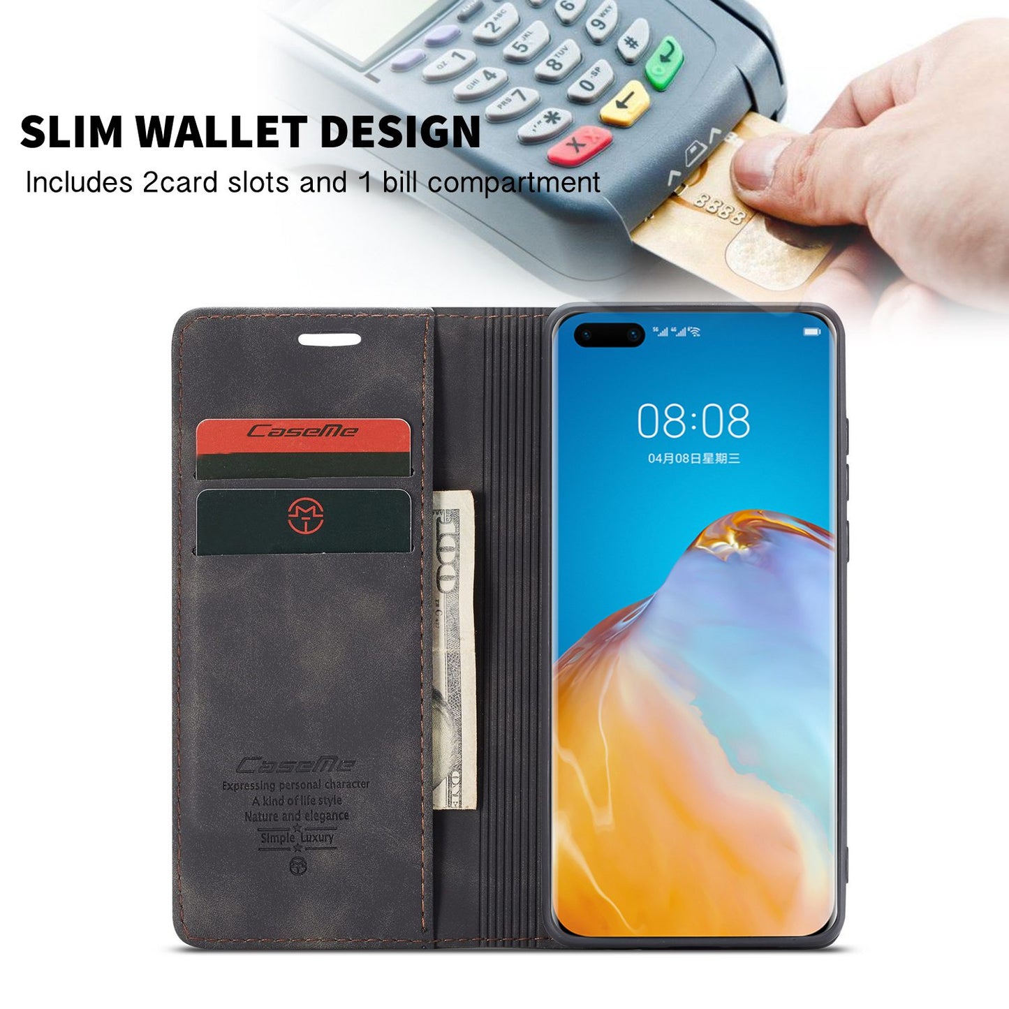 CASEME 013 Series for Huawei P40 Pro Foldable Stand PU Leather Cover Wallet Phone Case
