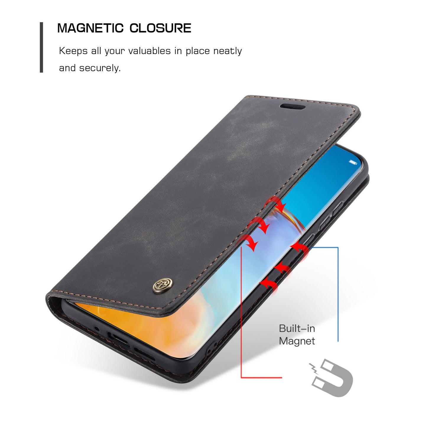 CASEME 013 Series for Huawei P40 Pro Foldable Stand PU Leather Cover Wallet Phone Case