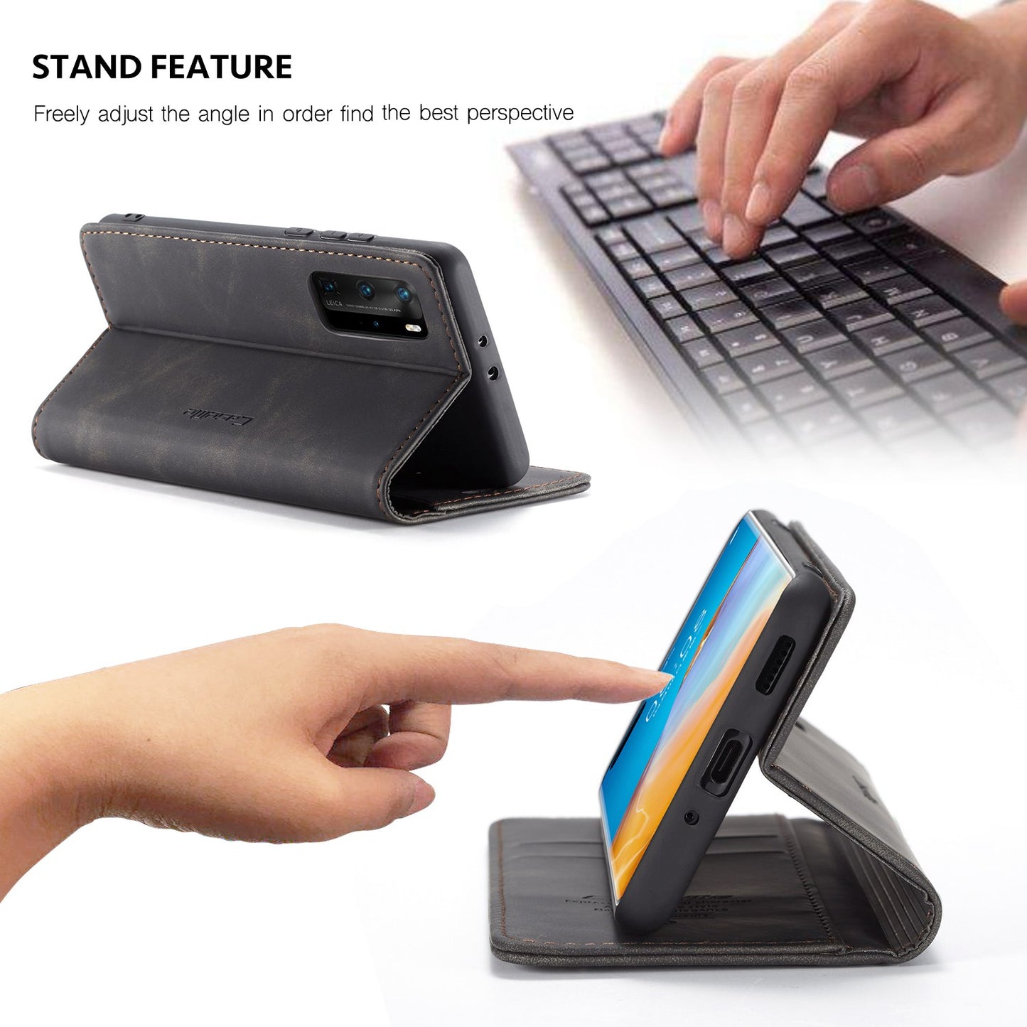 CASEME 013 Series for Huawei P40 Pro Foldable Stand PU Leather Cover Wallet Phone Case