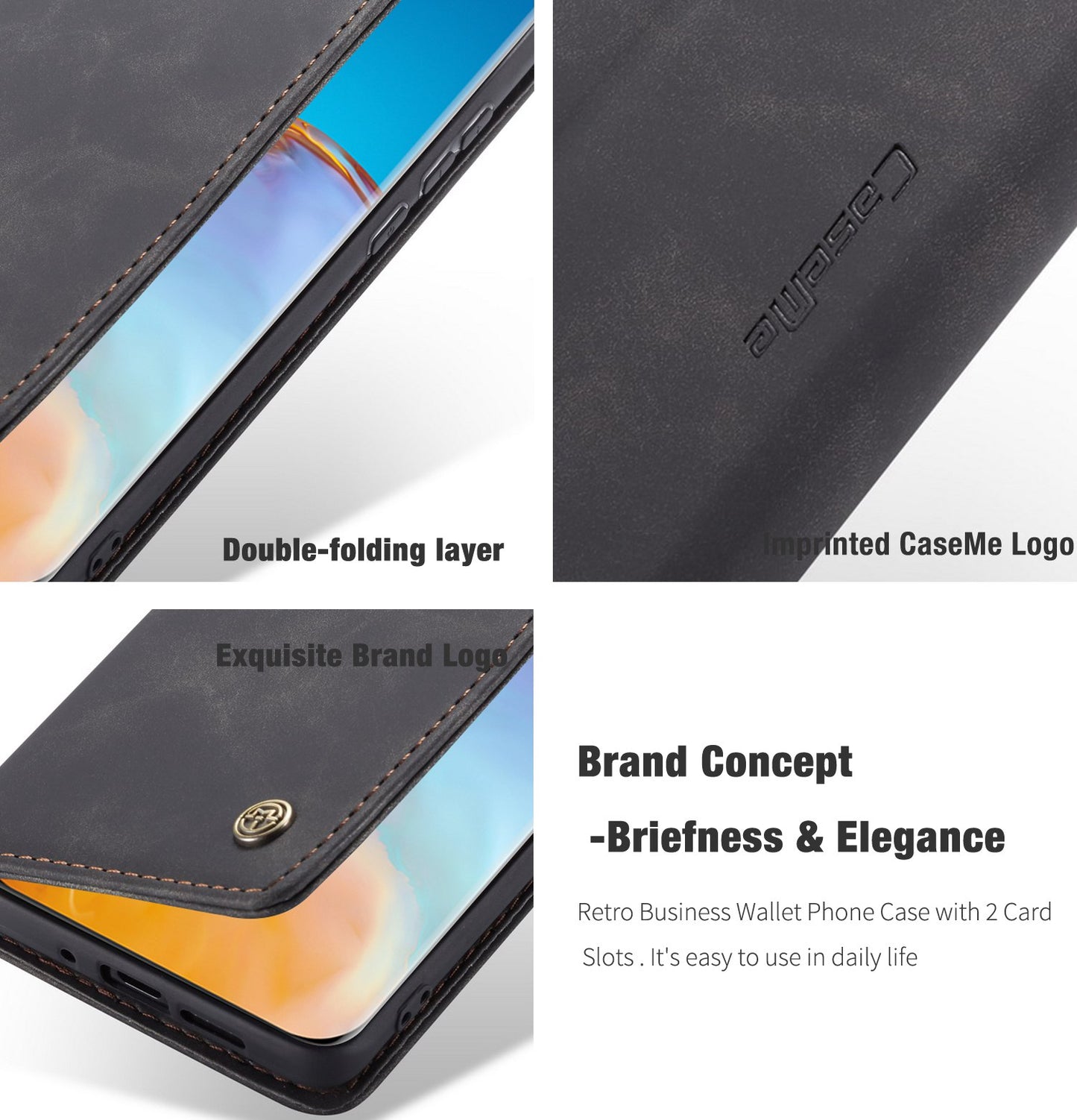 CASEME 013 Series for Huawei P40 Pro Foldable Stand PU Leather Cover Wallet Phone Case