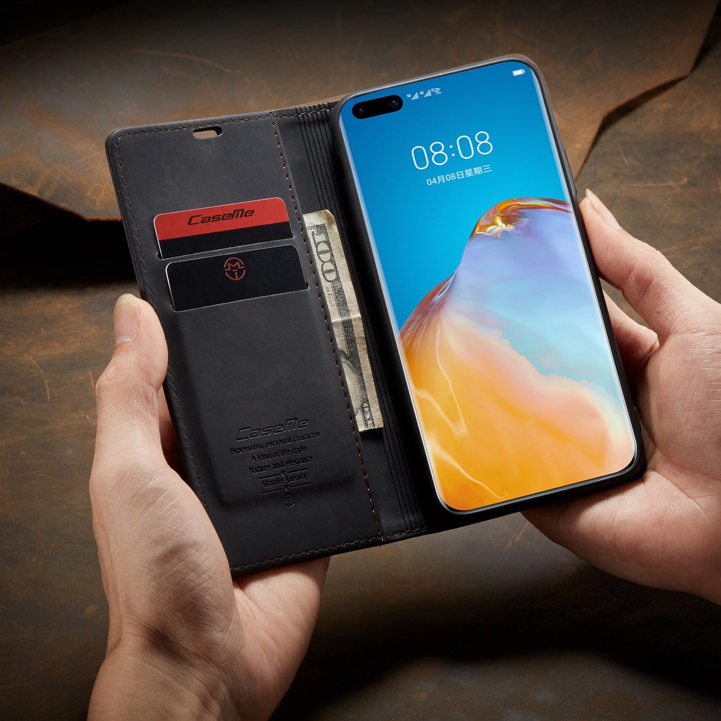 CASEME 013 Series for Huawei P40 Pro Foldable Stand PU Leather Cover Wallet Phone Case
