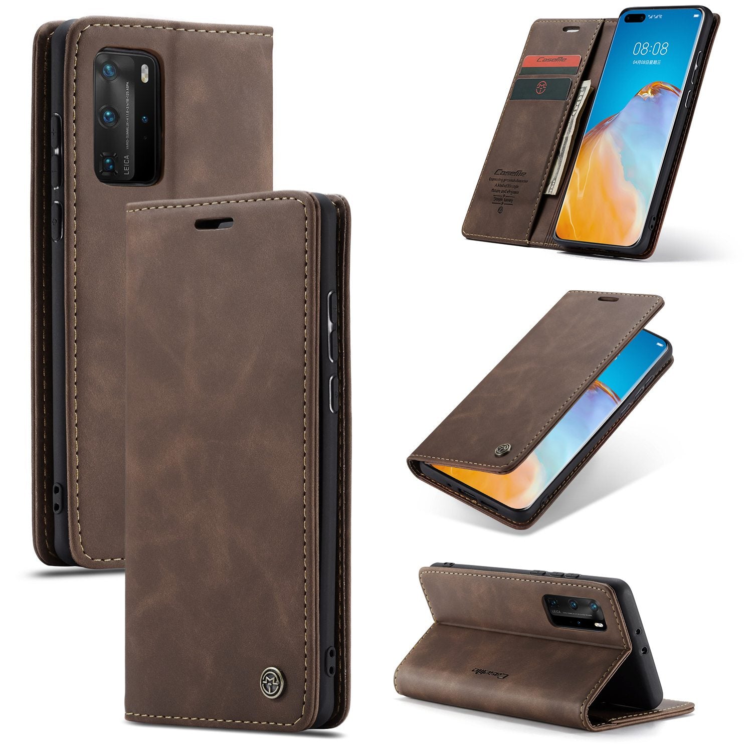CASEME 013 Series for Huawei P40 Pro Foldable Stand PU Leather Cover Wallet Phone Case