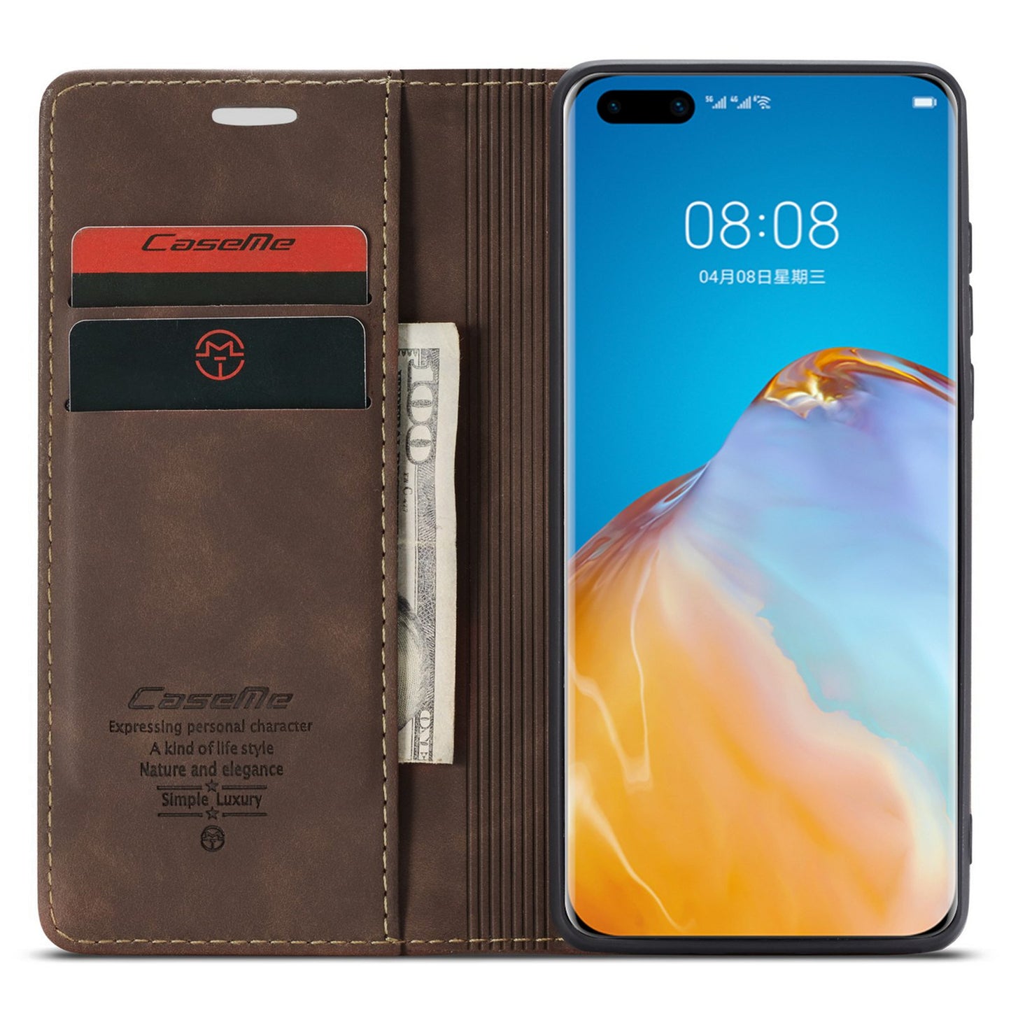 CASEME 013 Series for Huawei P40 Pro Foldable Stand PU Leather Cover Wallet Phone Case