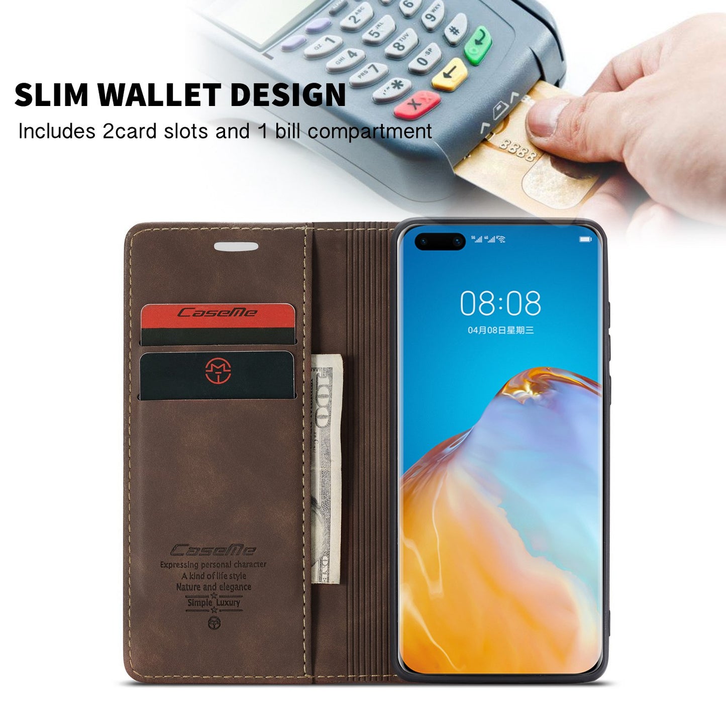 CASEME 013 Series for Huawei P40 Pro Foldable Stand PU Leather Cover Wallet Phone Case
