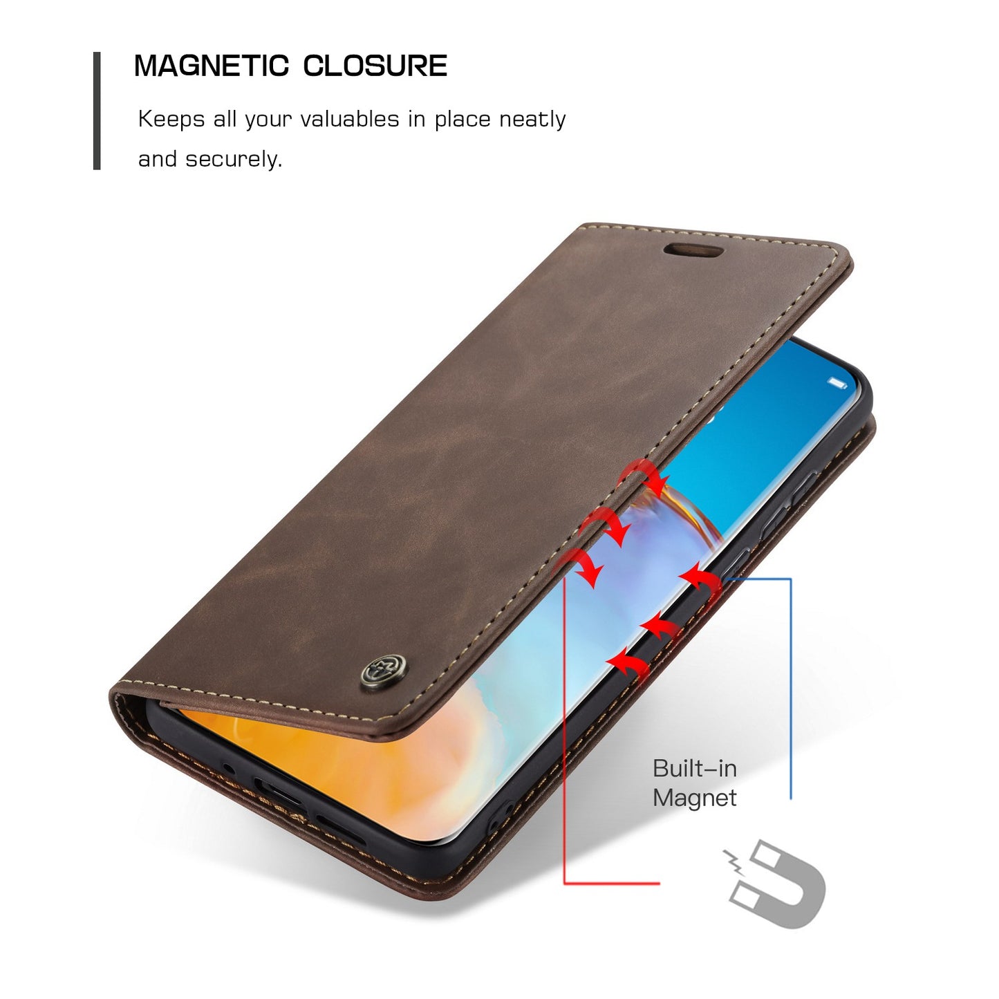 CASEME 013 Series for Huawei P40 Pro Foldable Stand PU Leather Cover Wallet Phone Case