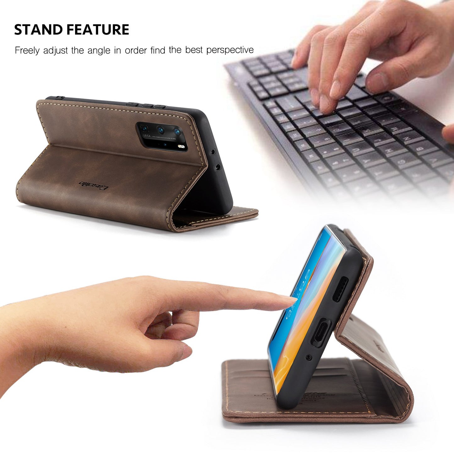 CASEME 013 Series for Huawei P40 Pro Foldable Stand PU Leather Cover Wallet Phone Case