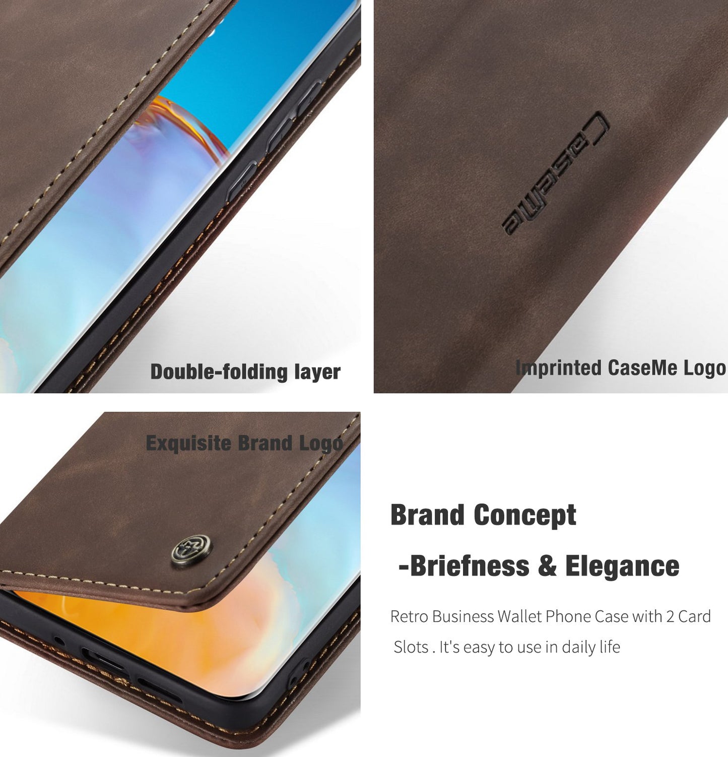 CASEME 013 Series for Huawei P40 Pro Foldable Stand PU Leather Cover Wallet Phone Case