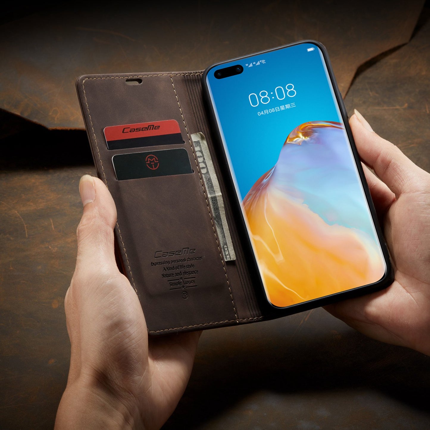CASEME 013 Series for Huawei P40 Pro Foldable Stand PU Leather Cover Wallet Phone Case