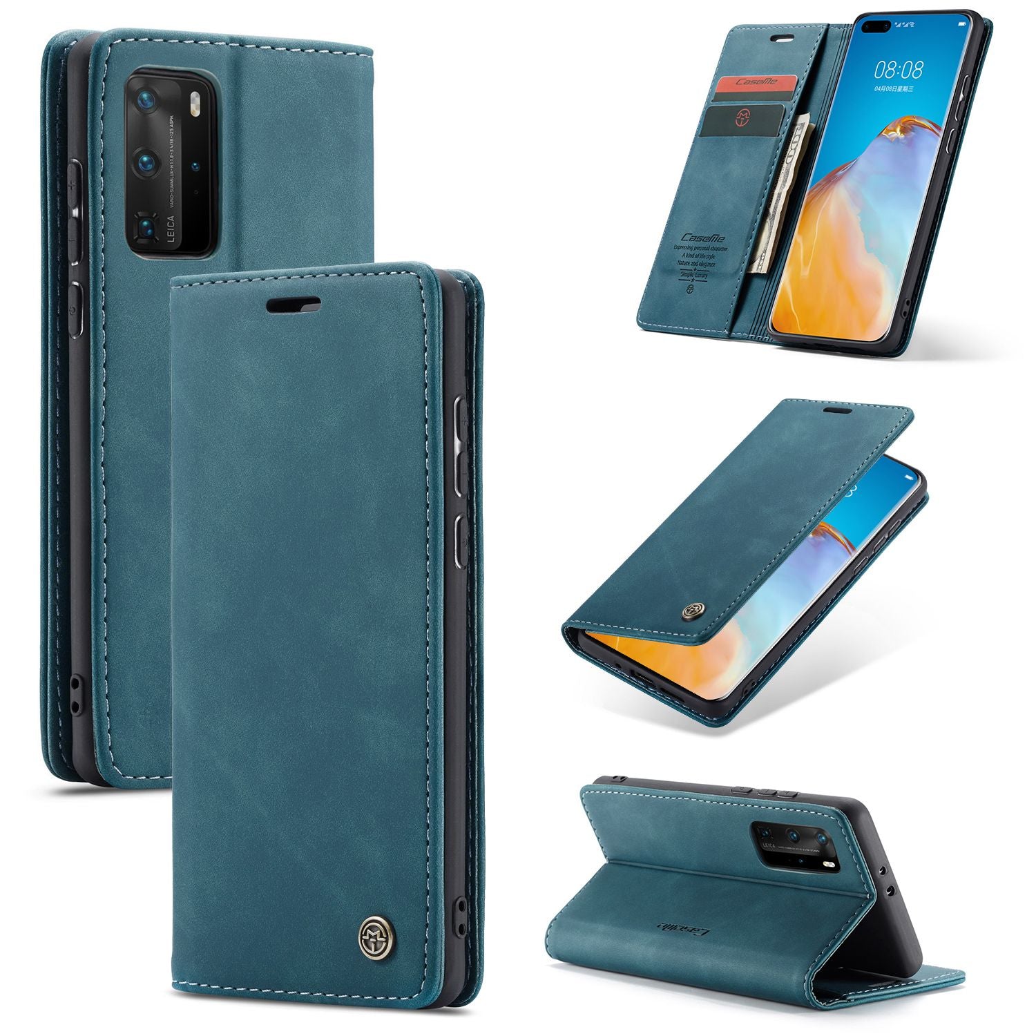 CASEME 013 Series for Huawei P40 Pro Foldable Stand PU Leather Cover Wallet Phone Case