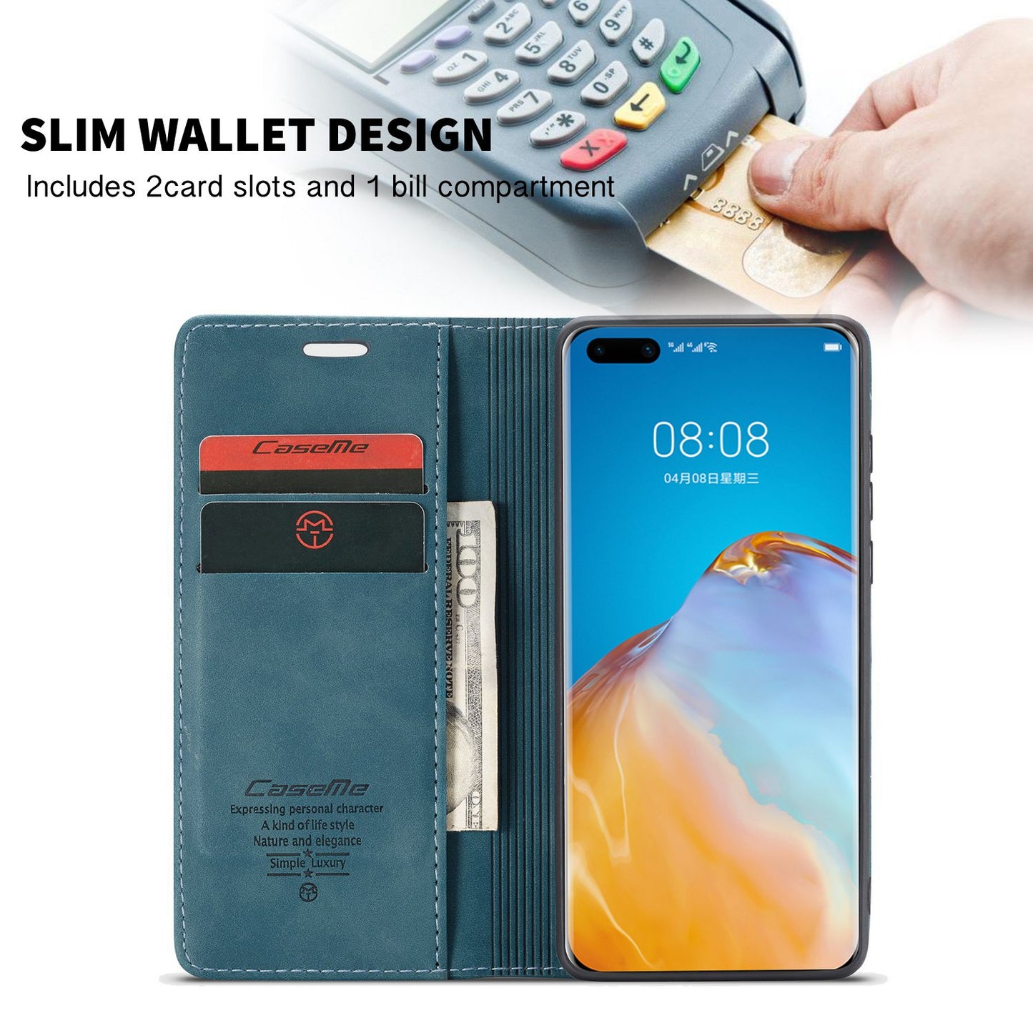 CASEME 013 Series for Huawei P40 Pro Foldable Stand PU Leather Cover Wallet Phone Case