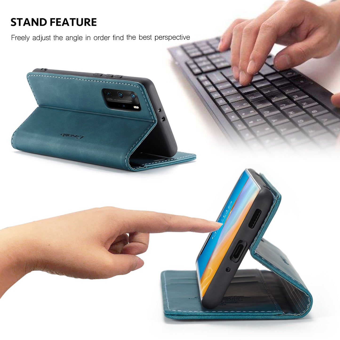 CASEME 013 Series for Huawei P40 Pro Foldable Stand PU Leather Cover Wallet Phone Case