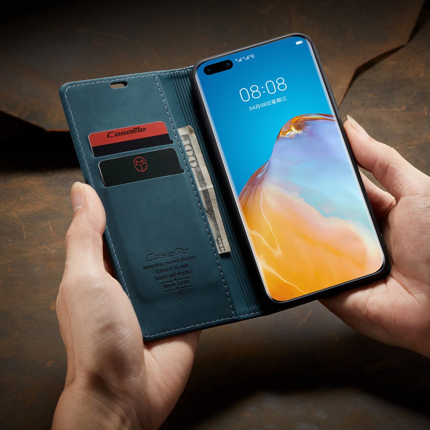 CASEME 013 Series for Huawei P40 Pro Foldable Stand PU Leather Cover Wallet Phone Case