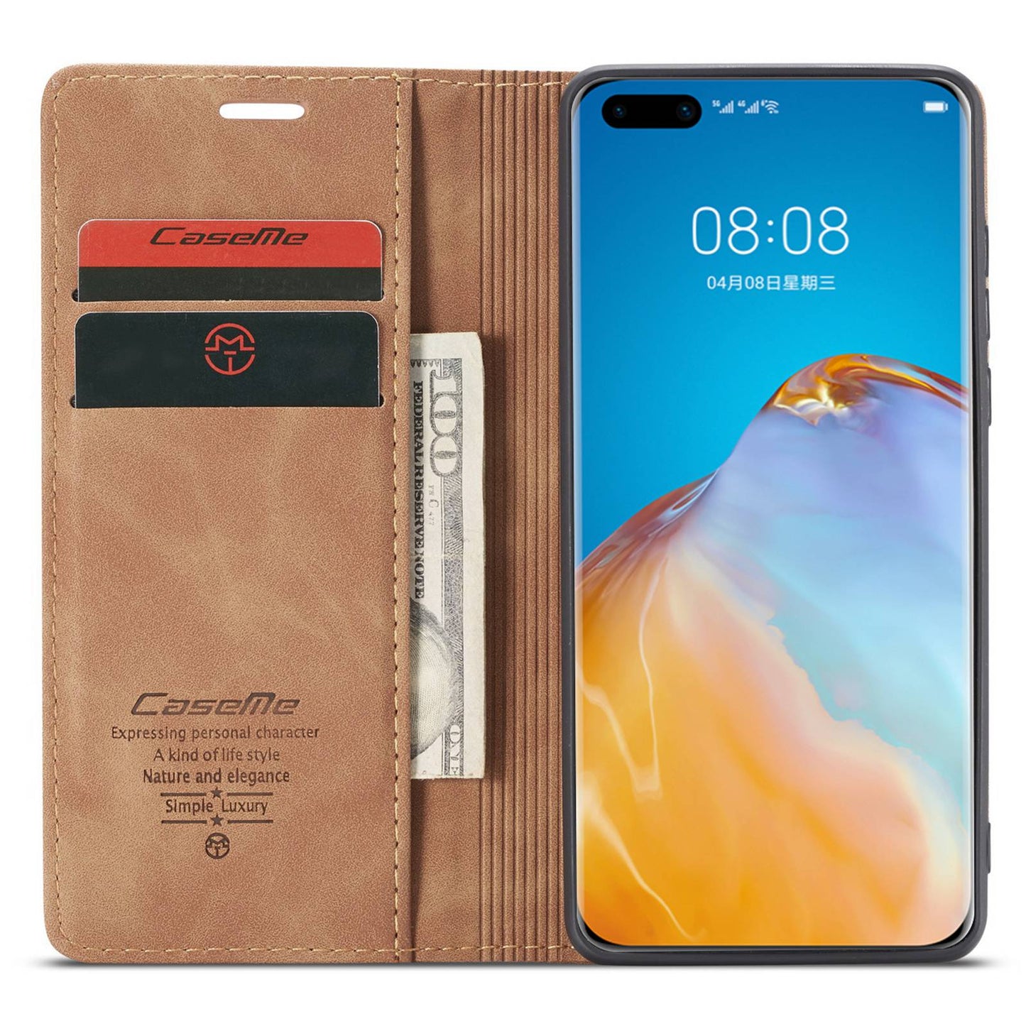 CASEME 013 Series for Huawei P40 Pro Foldable Stand PU Leather Cover Wallet Phone Case