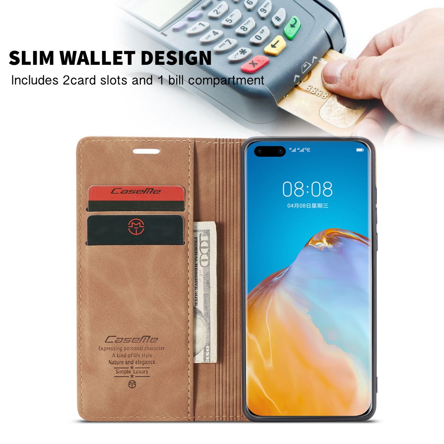 CASEME 013 Series for Huawei P40 Pro Foldable Stand PU Leather Cover Wallet Phone Case