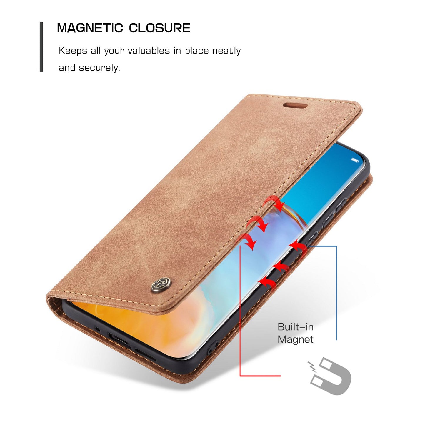 CASEME 013 Series for Huawei P40 Pro Foldable Stand PU Leather Cover Wallet Phone Case