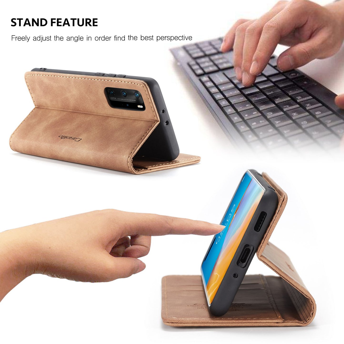 CASEME 013 Series for Huawei P40 Pro Foldable Stand PU Leather Cover Wallet Phone Case