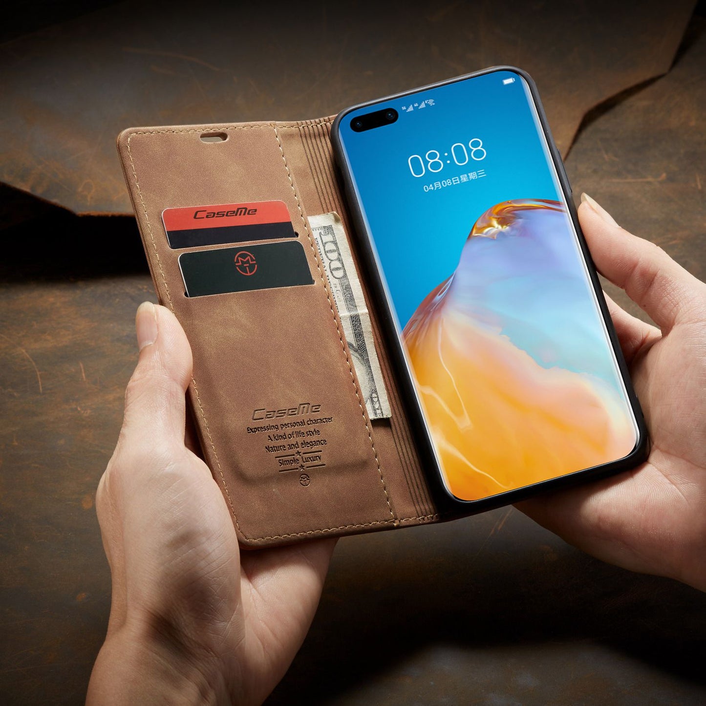 CASEME 013 Series for Huawei P40 Pro Foldable Stand PU Leather Cover Wallet Phone Case