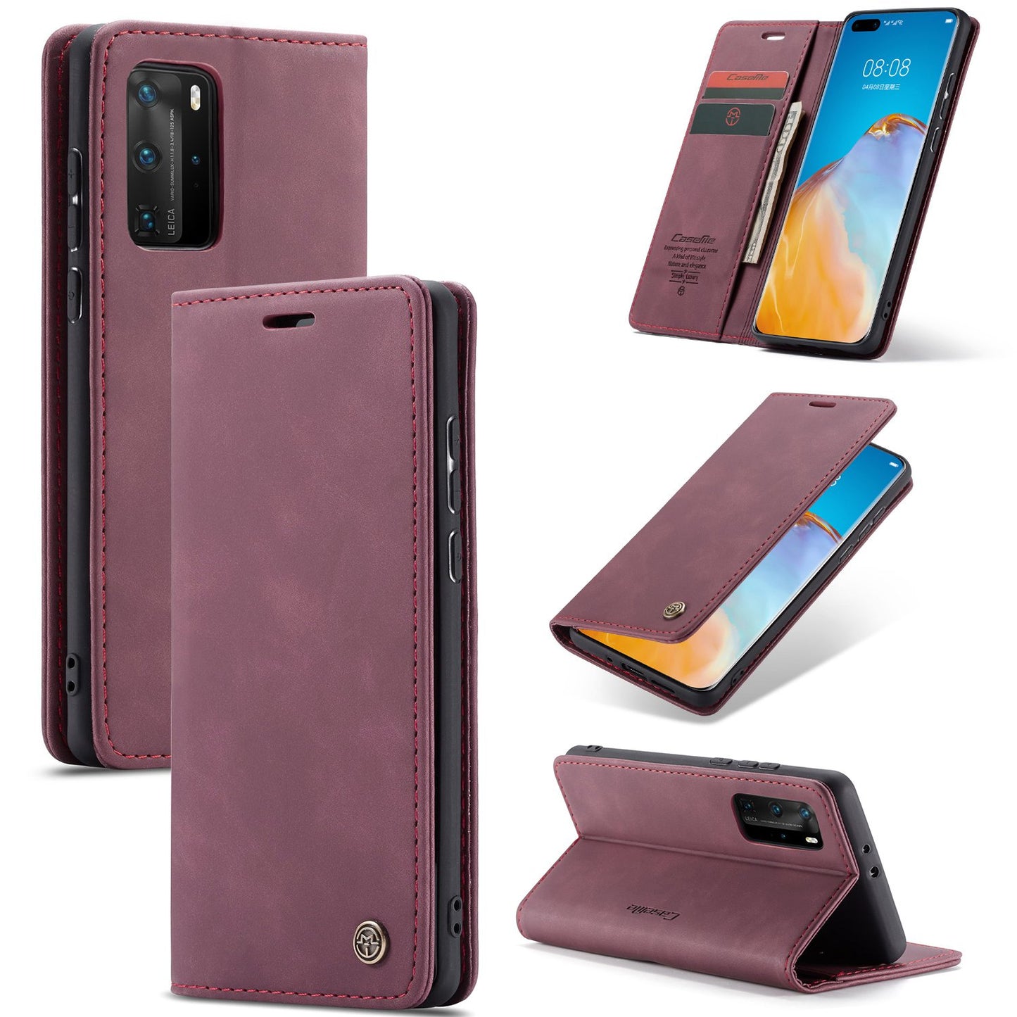 CASEME 013 Series for Huawei P40 Pro Foldable Stand PU Leather Cover Wallet Phone Case