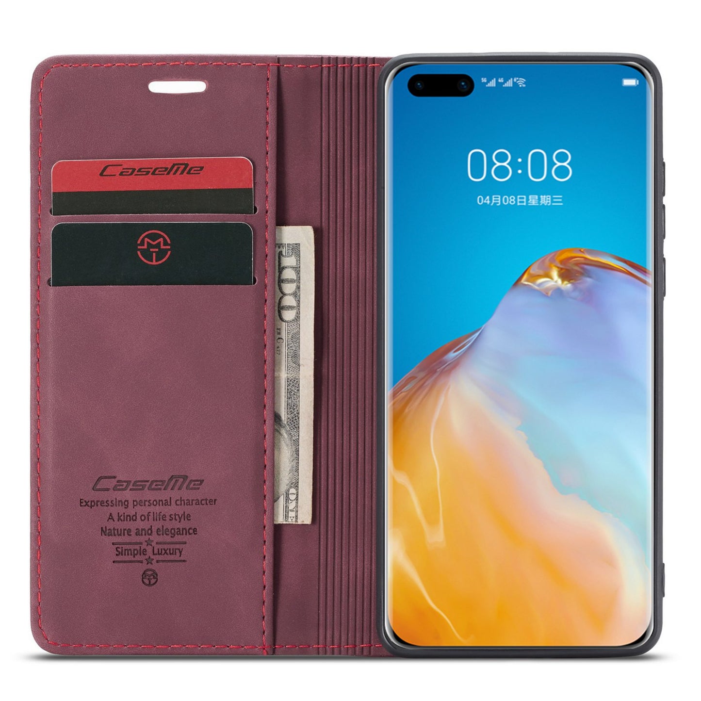 CASEME 013 Series for Huawei P40 Pro Foldable Stand PU Leather Cover Wallet Phone Case