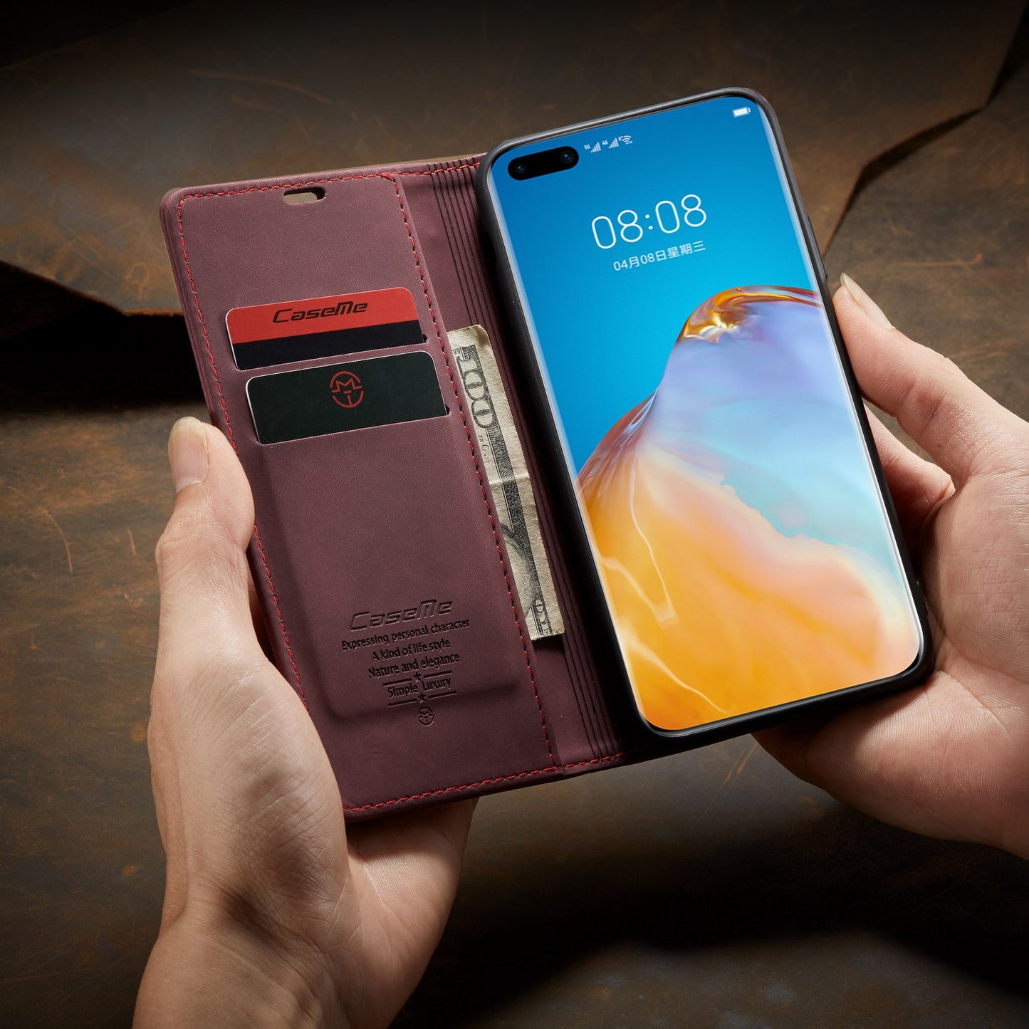 CASEME 013 Series for Huawei P40 Pro Foldable Stand PU Leather Cover Wallet Phone Case