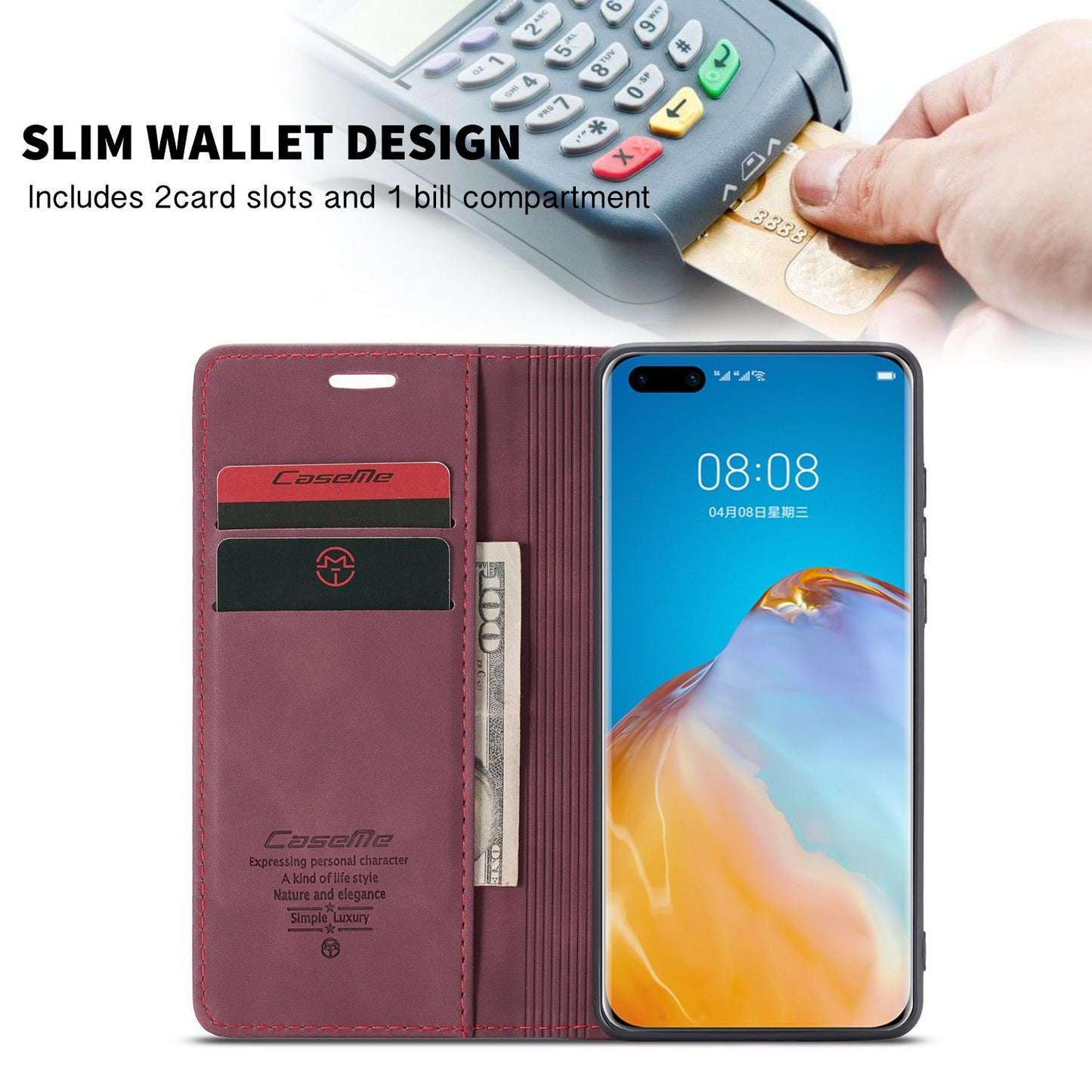 CASEME 013 Series for Huawei P40 Pro Foldable Stand PU Leather Cover Wallet Phone Case