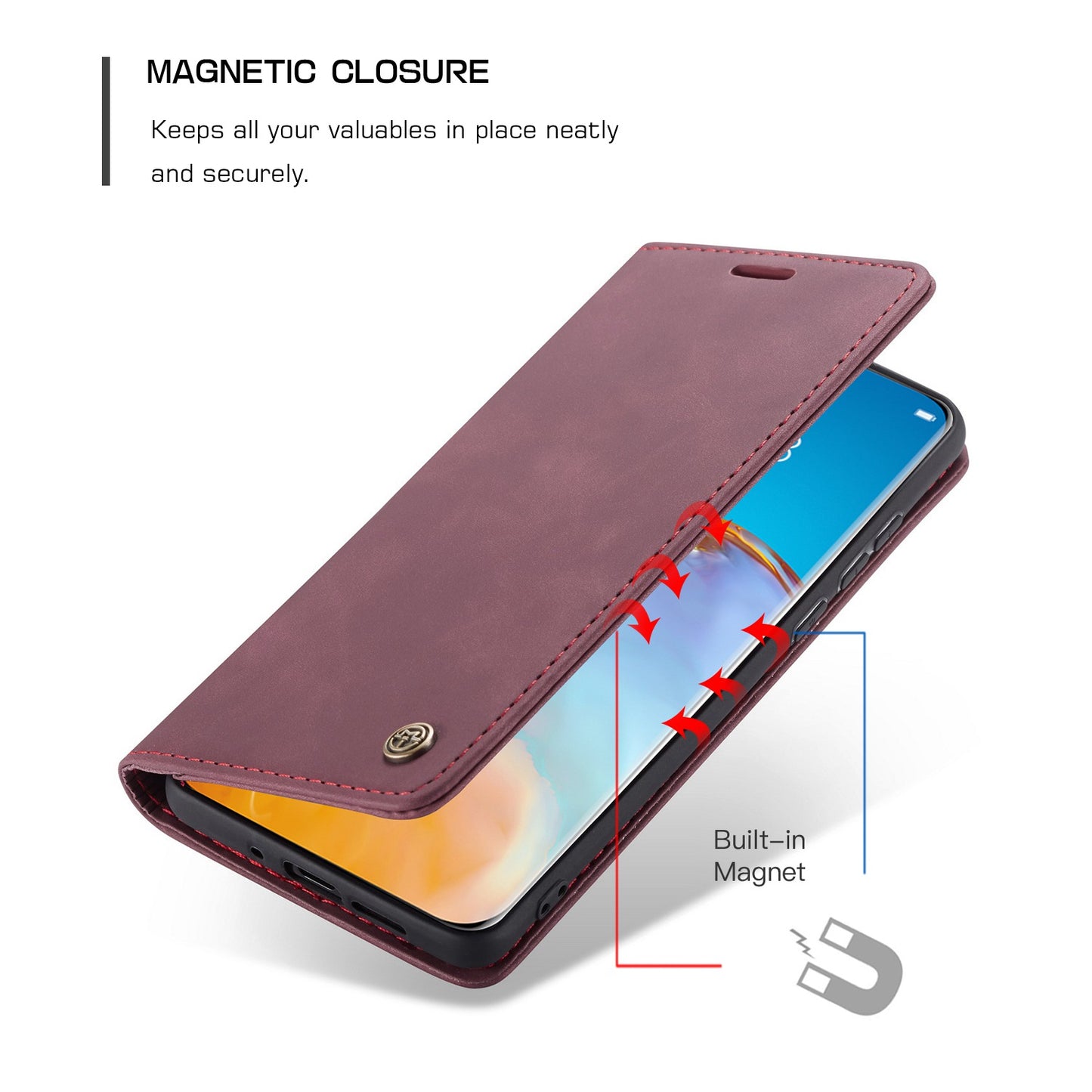 CASEME 013 Series for Huawei P40 Pro Foldable Stand PU Leather Cover Wallet Phone Case