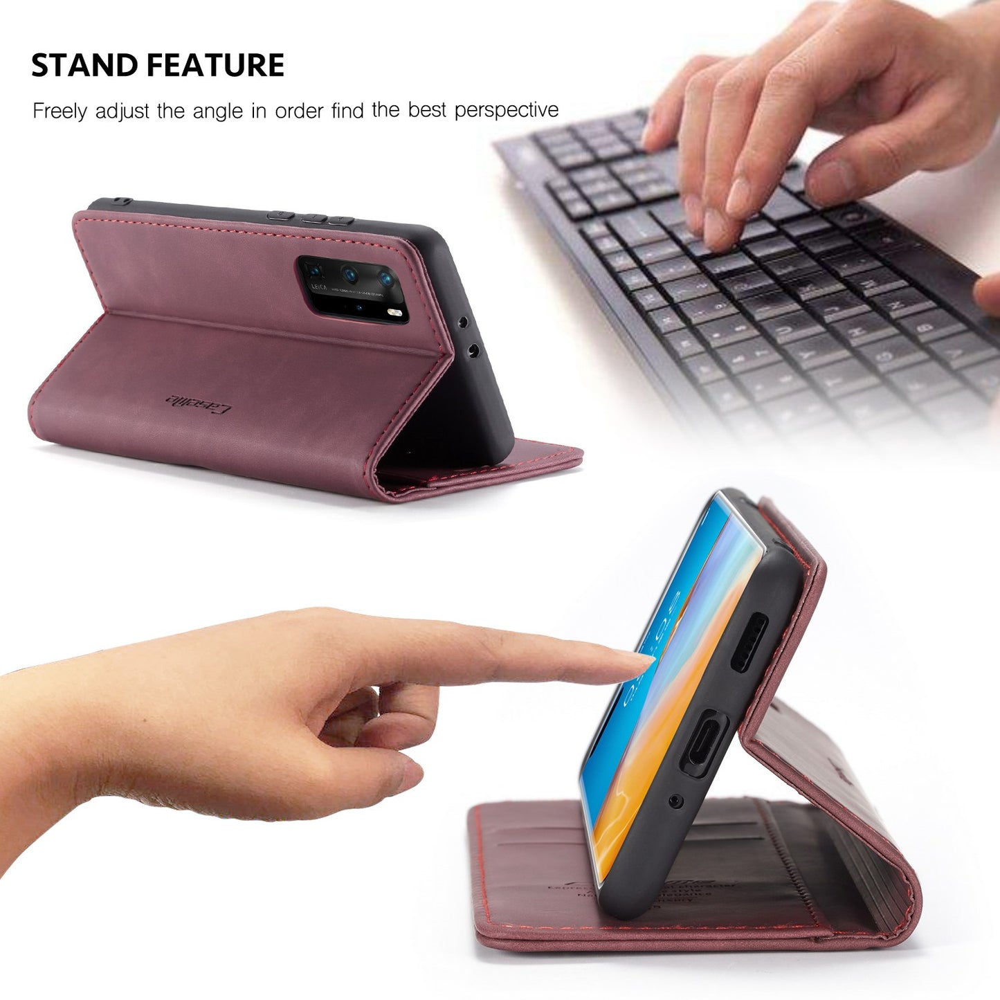CASEME 013 Series for Huawei P40 Pro Foldable Stand PU Leather Cover Wallet Phone Case