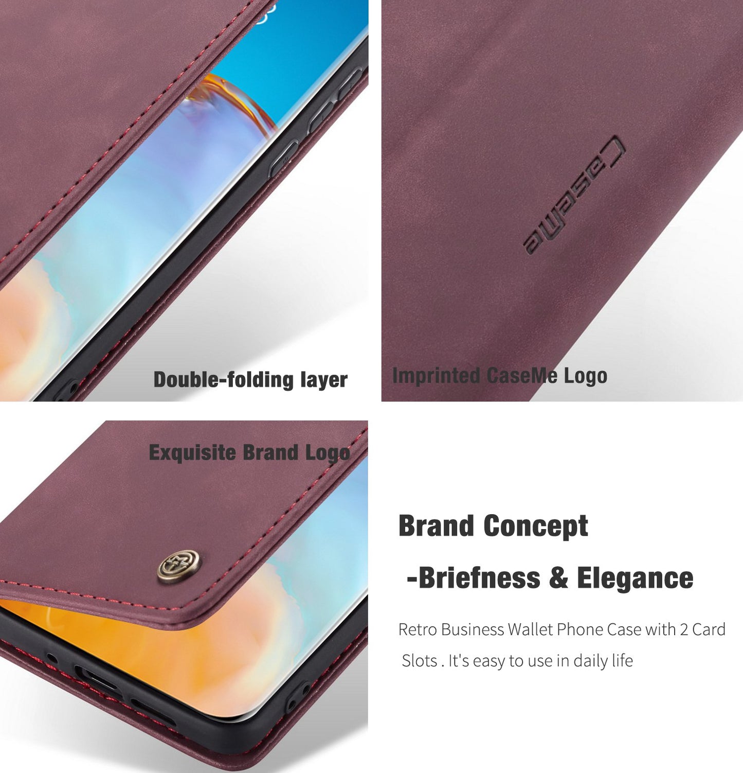 CASEME 013 Series for Huawei P40 Pro Foldable Stand PU Leather Cover Wallet Phone Case
