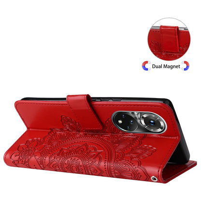 For Huawei nova 9 Pro/Honor 50 Pro Wallet Style Full Coverage Case Flower Imprinting Magnetic Closing Leather Phone Shell with Stand