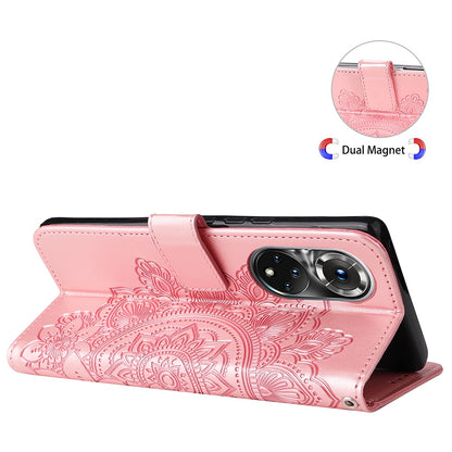 For Huawei nova 9 Pro/Honor 50 Pro Wallet Style Full Coverage Case Flower Imprinting Magnetic Closing Leather Phone Shell with Stand