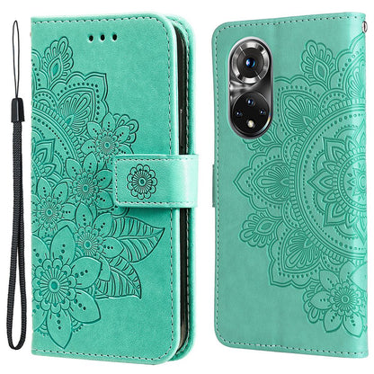 For Huawei nova 9 Pro/Honor 50 Pro Wallet Style Full Coverage Case Flower Imprinting Magnetic Closing Leather Phone Shell with Stand