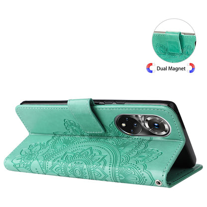 For Huawei nova 9 Pro/Honor 50 Pro Wallet Style Full Coverage Case Flower Imprinting Magnetic Closing Leather Phone Shell with Stand