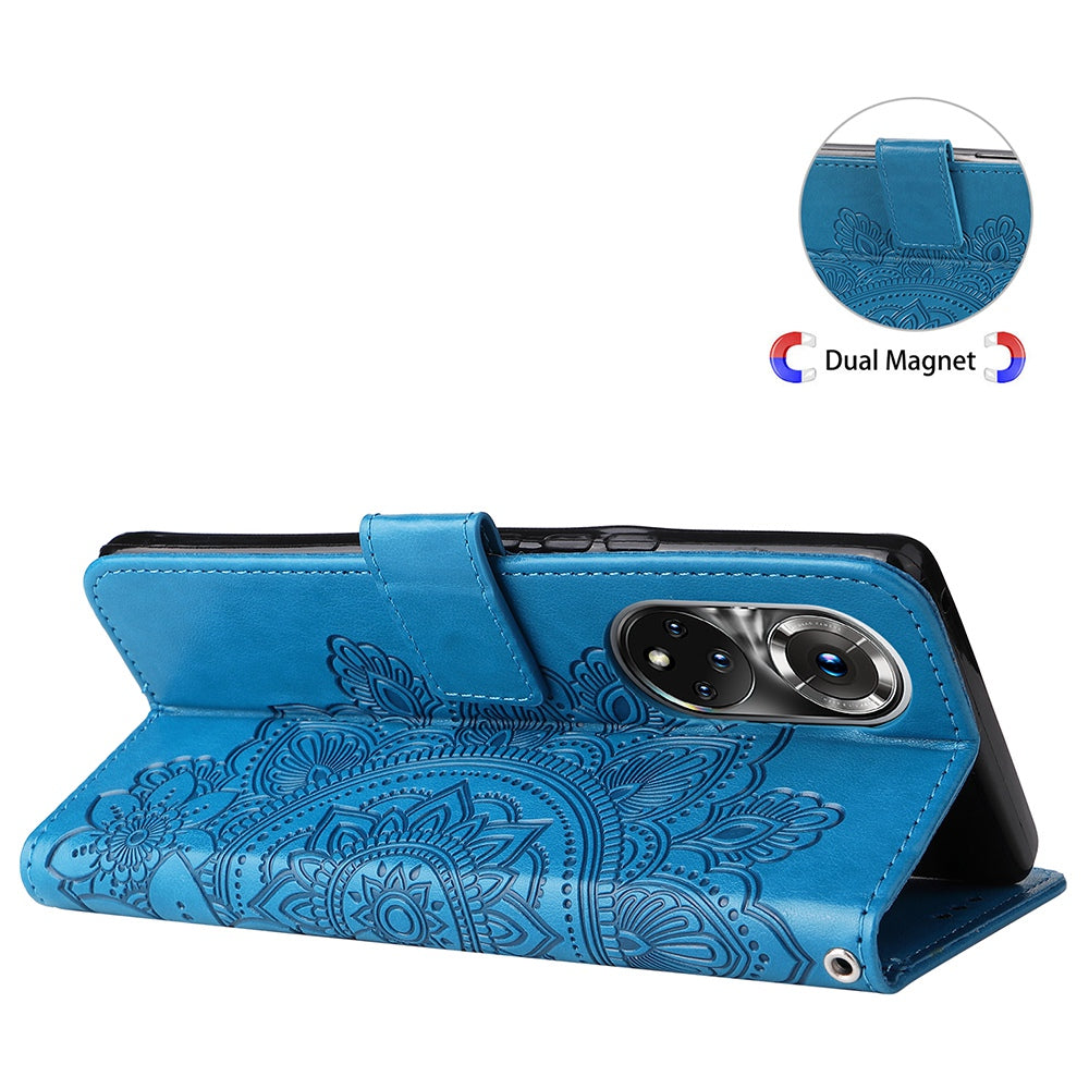 For Huawei nova 9 Pro/Honor 50 Pro Wallet Style Full Coverage Case Flower Imprinting Magnetic Closing Leather Phone Shell with Stand