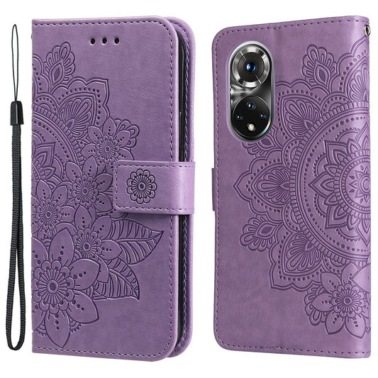 For Huawei nova 9 Pro/Honor 50 Pro Wallet Style Full Coverage Case Flower Imprinting Magnetic Closing Leather Phone Shell with Stand