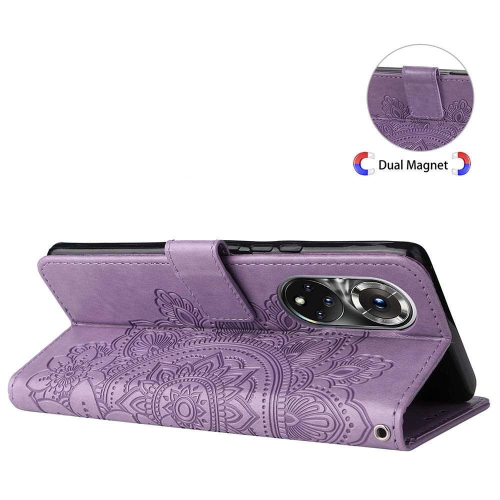 For Huawei nova 9 Pro/Honor 50 Pro Wallet Style Full Coverage Case Flower Imprinting Magnetic Closing Leather Phone Shell with Stand