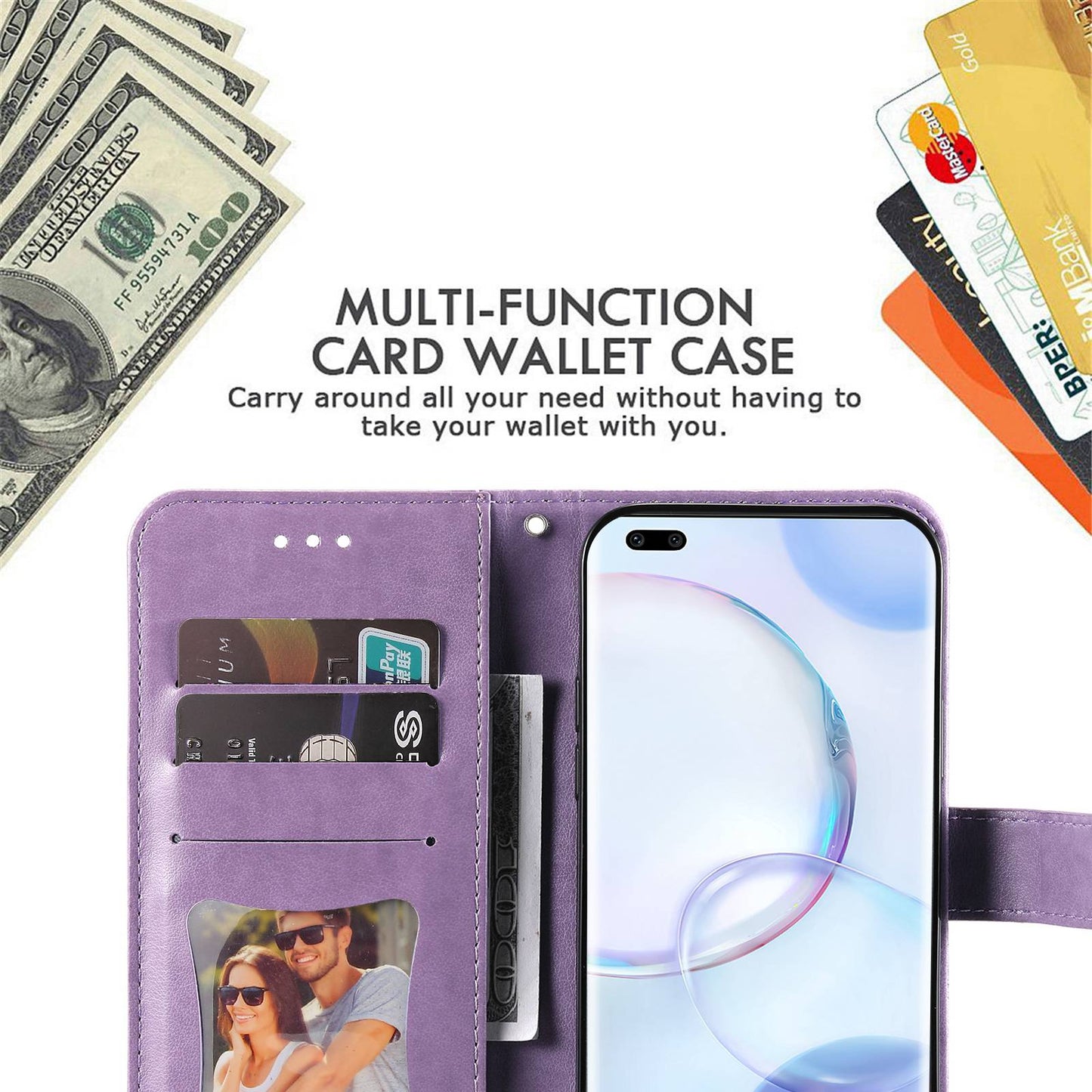 For Huawei nova 9 Pro/Honor 50 Pro Wallet Style Full Coverage Case Flower Imprinting Magnetic Closing Leather Phone Shell with Stand
