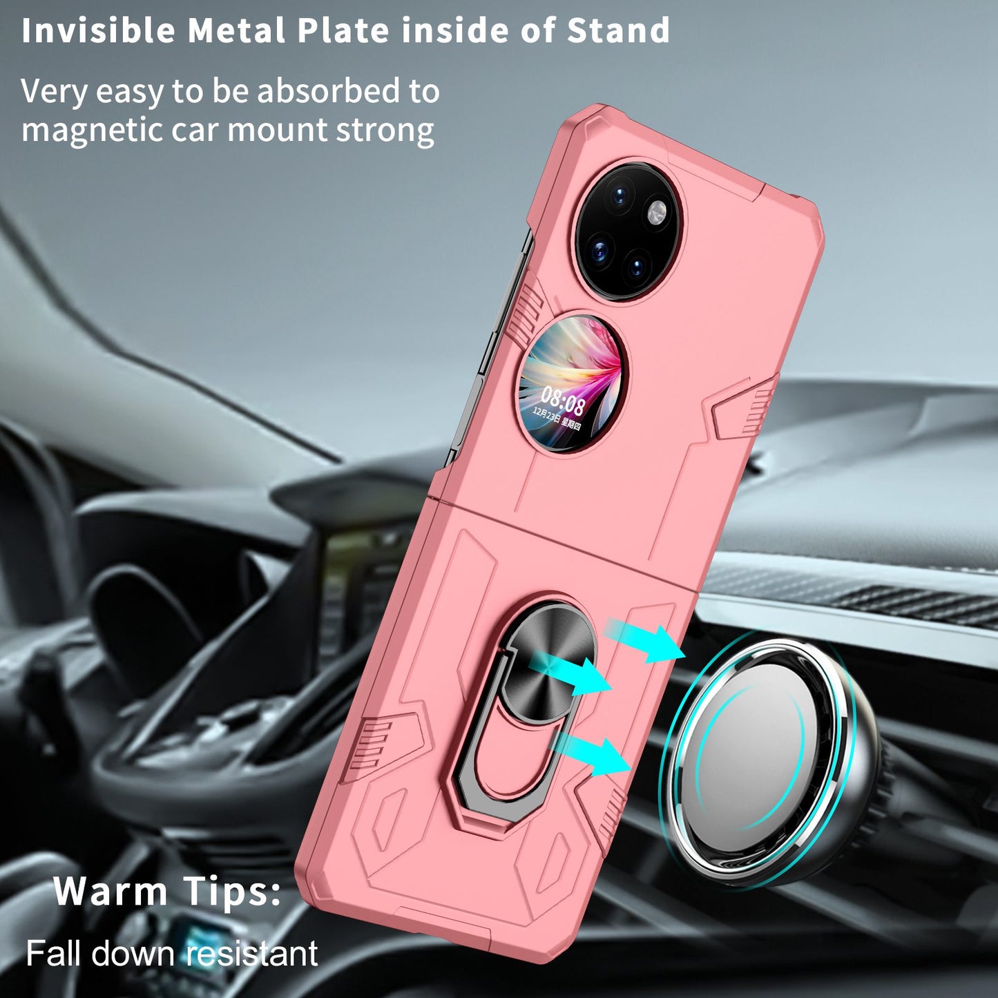 For Huawei P50 Pocket PC+TPU Phone Case Rotating Ring Kickstand Shockproof Anti-fall Cover