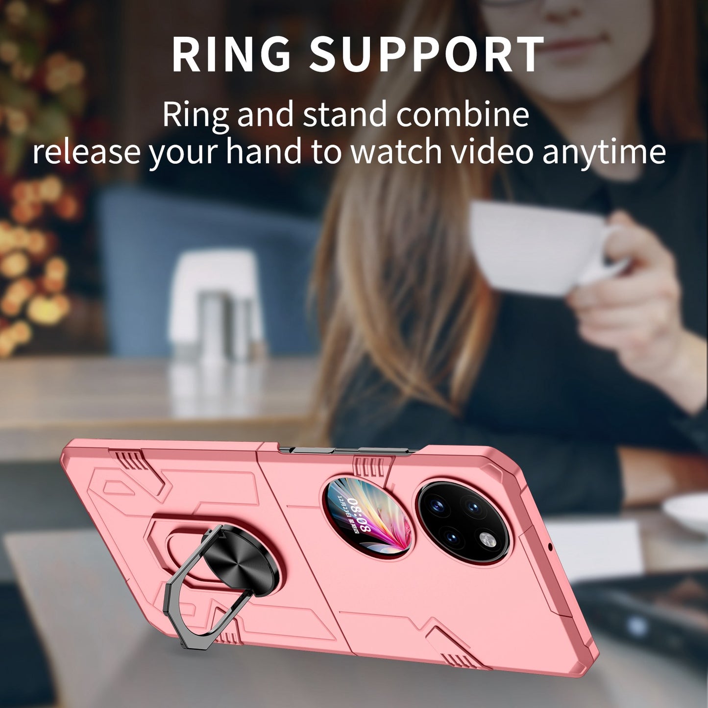 For Huawei P50 Pocket PC+TPU Phone Case Rotating Ring Kickstand Shockproof Anti-fall Cover