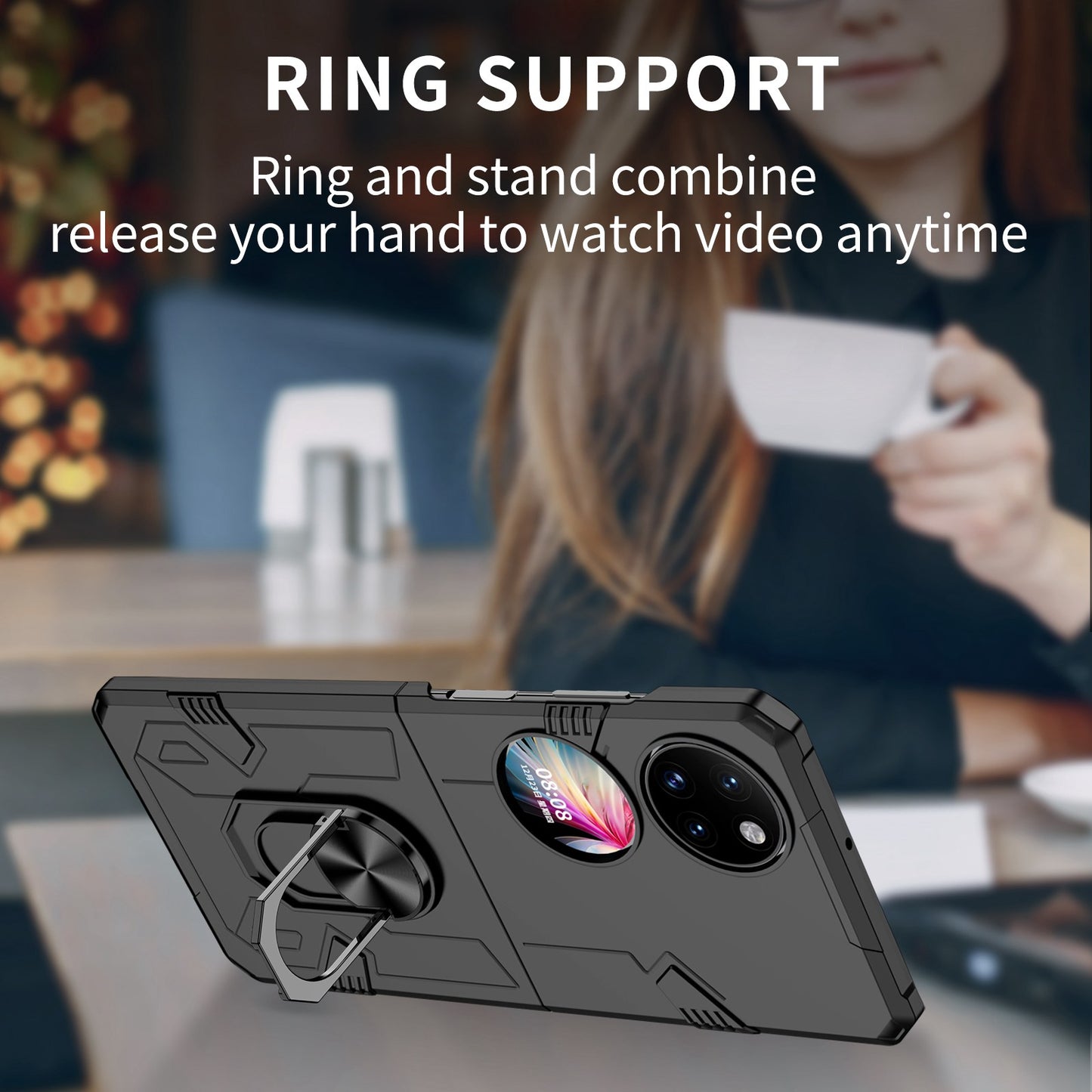 For Huawei P50 Pocket PC+TPU Phone Case Rotating Ring Kickstand Shockproof Anti-fall Cover