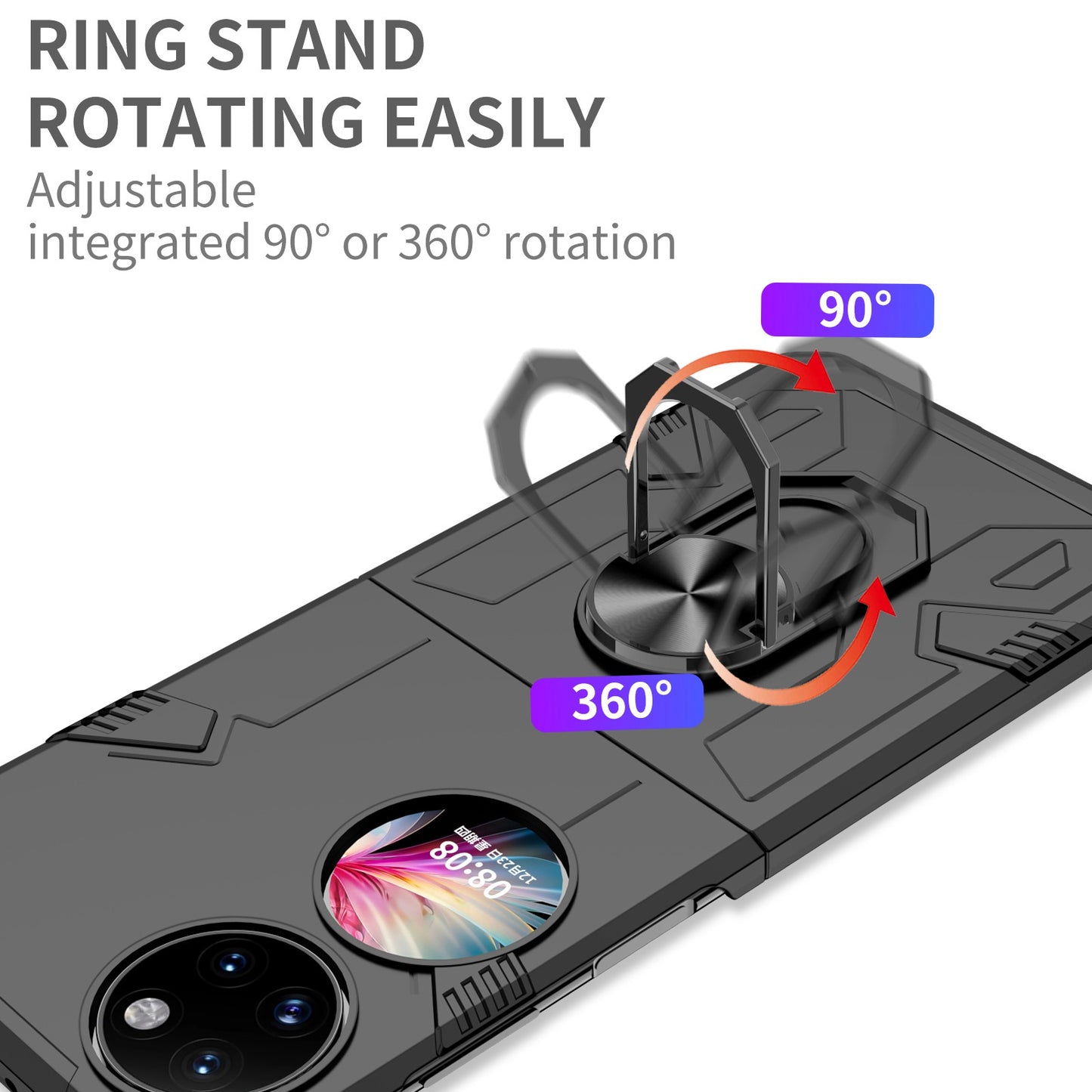 For Huawei P50 Pocket PC+TPU Phone Case Rotating Ring Kickstand Shockproof Anti-fall Cover