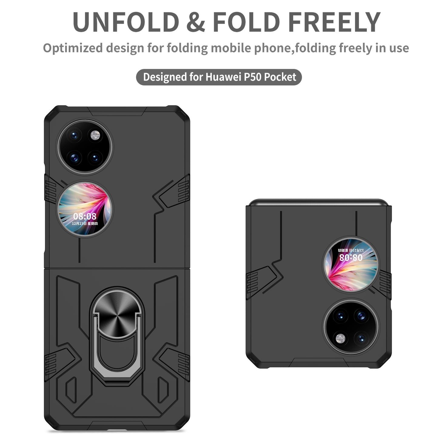For Huawei P50 Pocket PC+TPU Phone Case Rotating Ring Kickstand Shockproof Anti-fall Cover