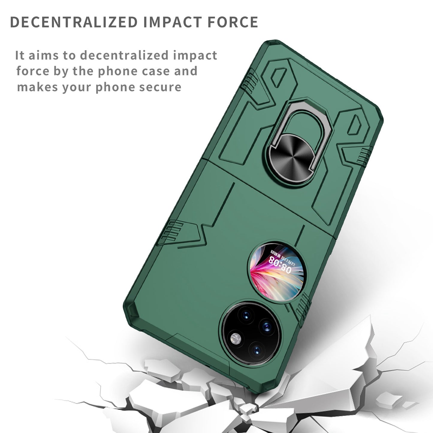 For Huawei P50 Pocket PC+TPU Phone Case Rotating Ring Kickstand Shockproof Anti-fall Cover