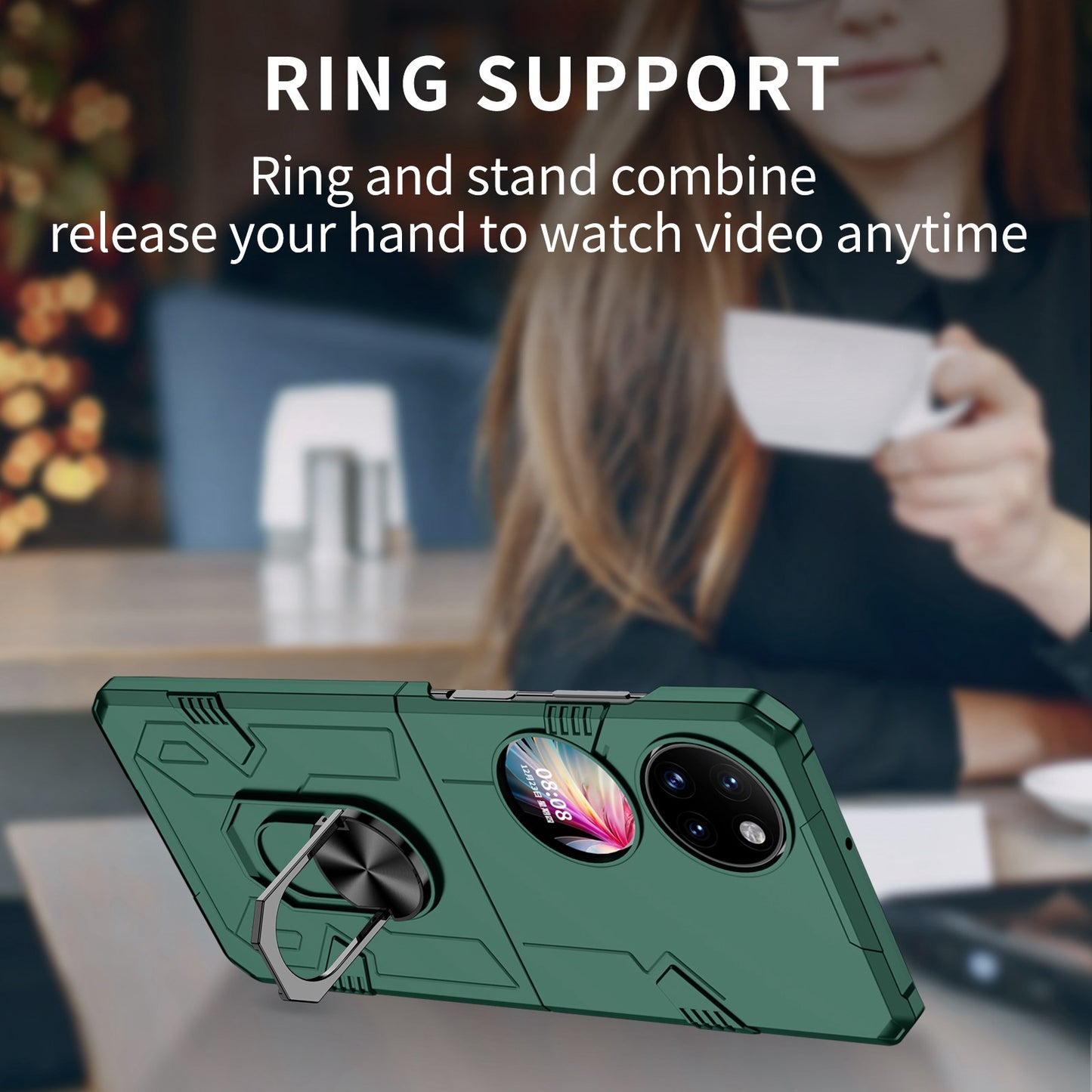 For Huawei P50 Pocket PC+TPU Phone Case Rotating Ring Kickstand Shockproof Anti-fall Cover