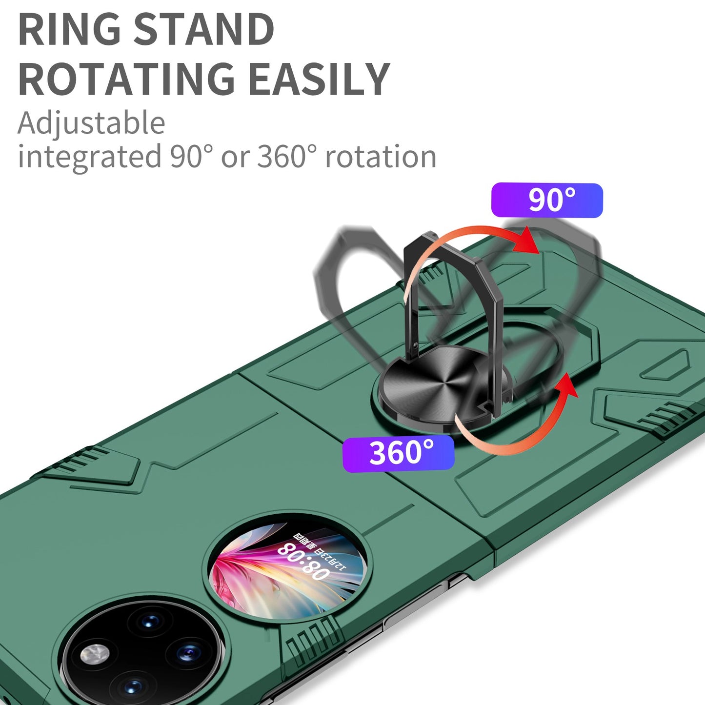 For Huawei P50 Pocket PC+TPU Phone Case Rotating Ring Kickstand Shockproof Anti-fall Cover