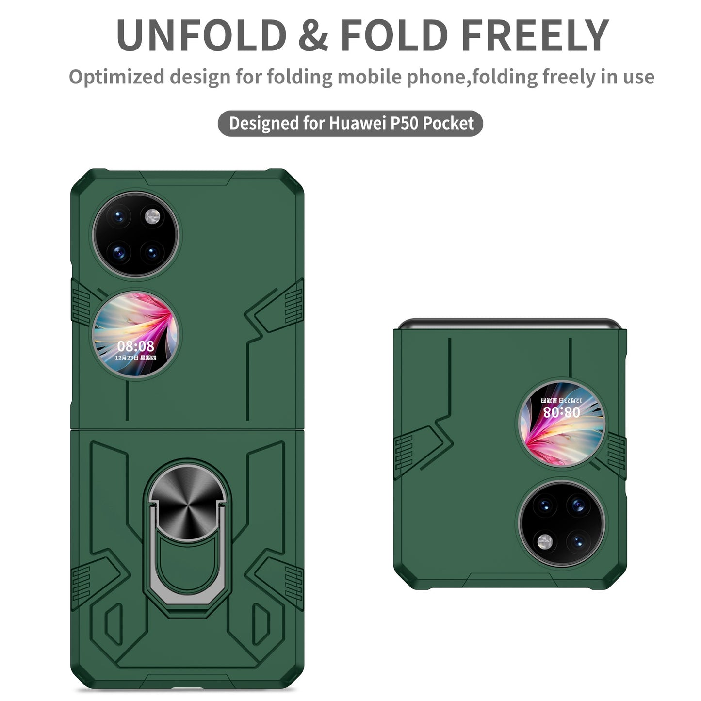 For Huawei P50 Pocket PC+TPU Phone Case Rotating Ring Kickstand Shockproof Anti-fall Cover