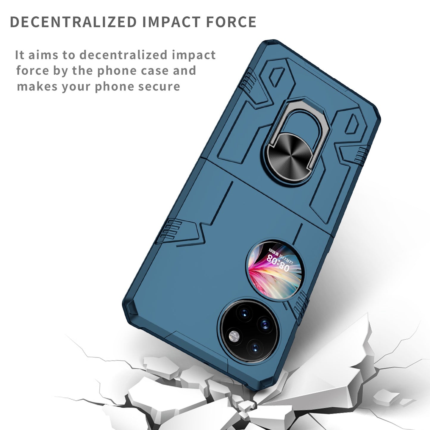 For Huawei P50 Pocket PC+TPU Phone Case Rotating Ring Kickstand Shockproof Anti-fall Cover