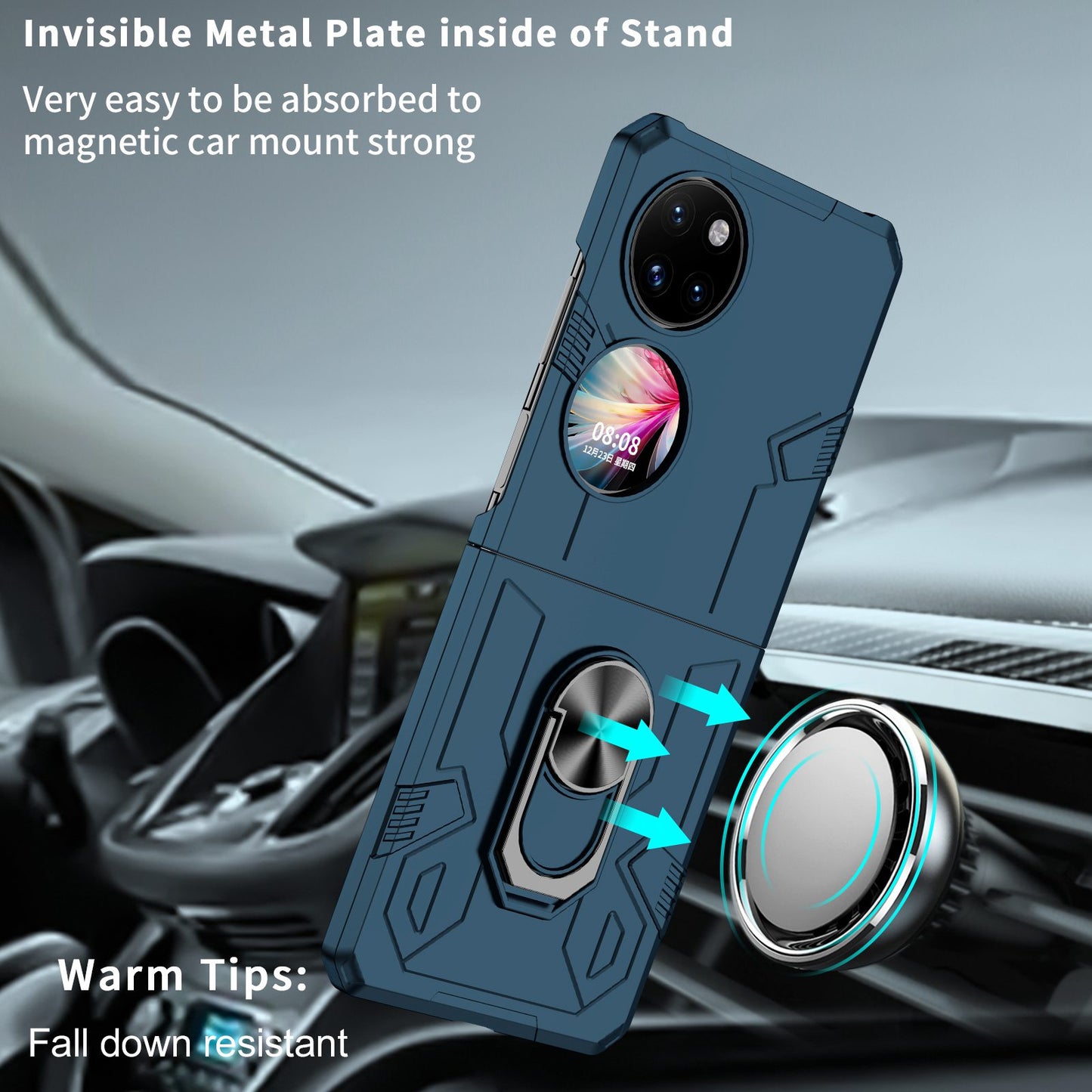 For Huawei P50 Pocket PC+TPU Phone Case Rotating Ring Kickstand Shockproof Anti-fall Cover