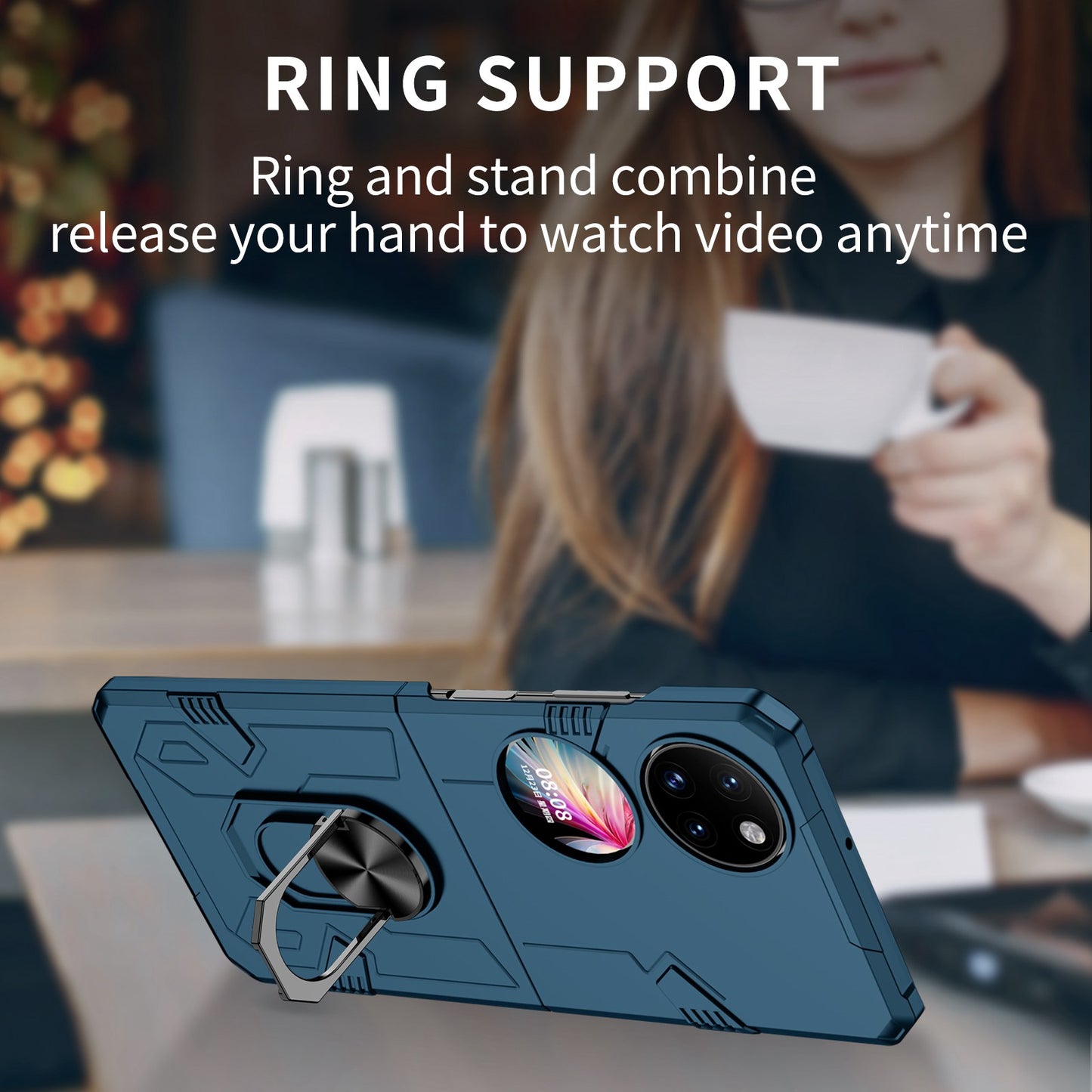 For Huawei P50 Pocket PC+TPU Phone Case Rotating Ring Kickstand Shockproof Anti-fall Cover